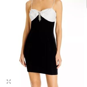 Aqua Black Mini Dress with White Bust and Rhinestone Tassel